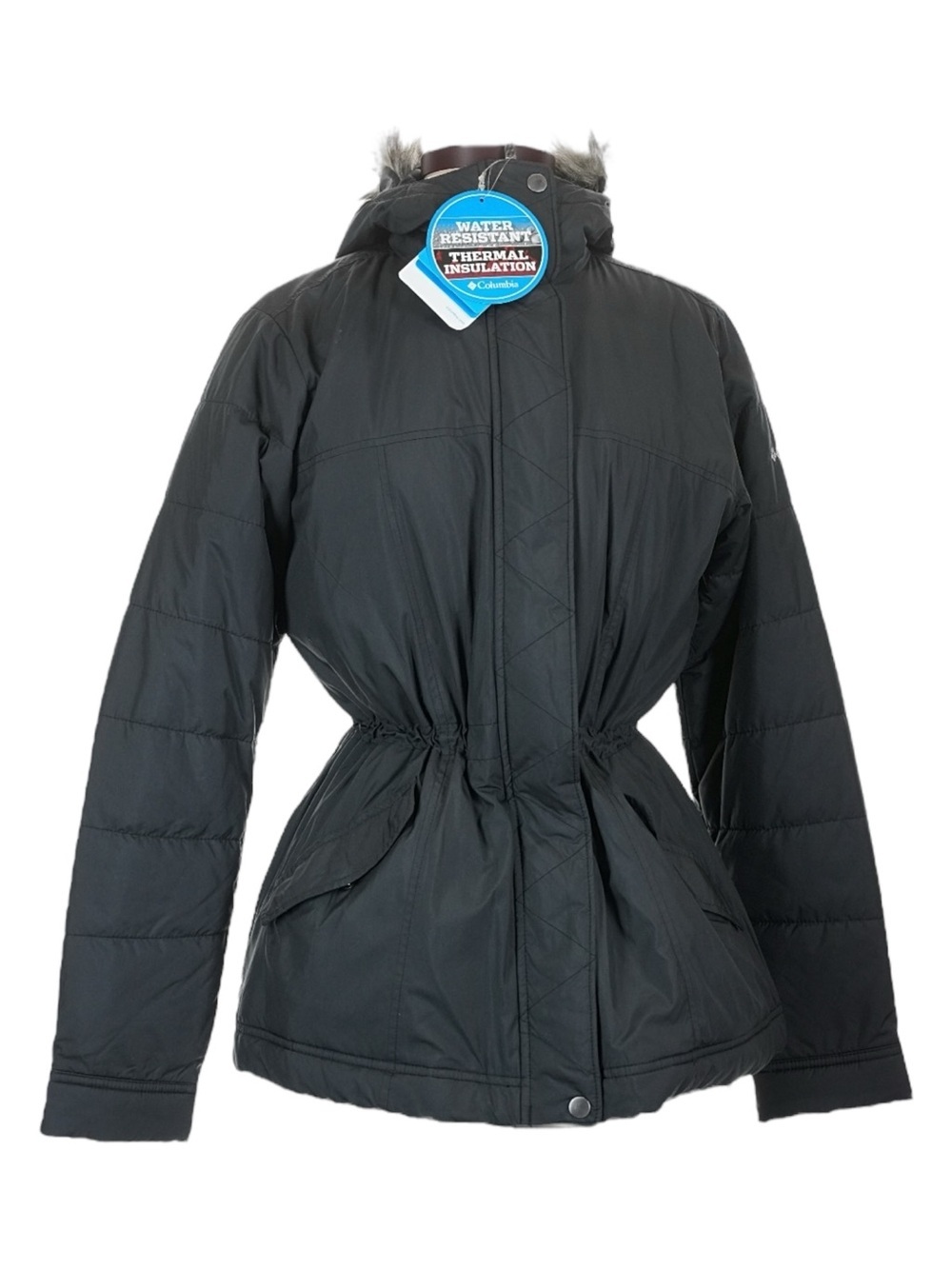 Columbia Black Faux Fur Hood Insulated Jacket Womens Small NWT Parka